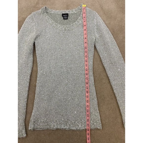 Rue 21 Small Gray Silver Sparkly Sequin Acrylic Wool Long Sleeve Knit Sweater - Picture 10 of 12